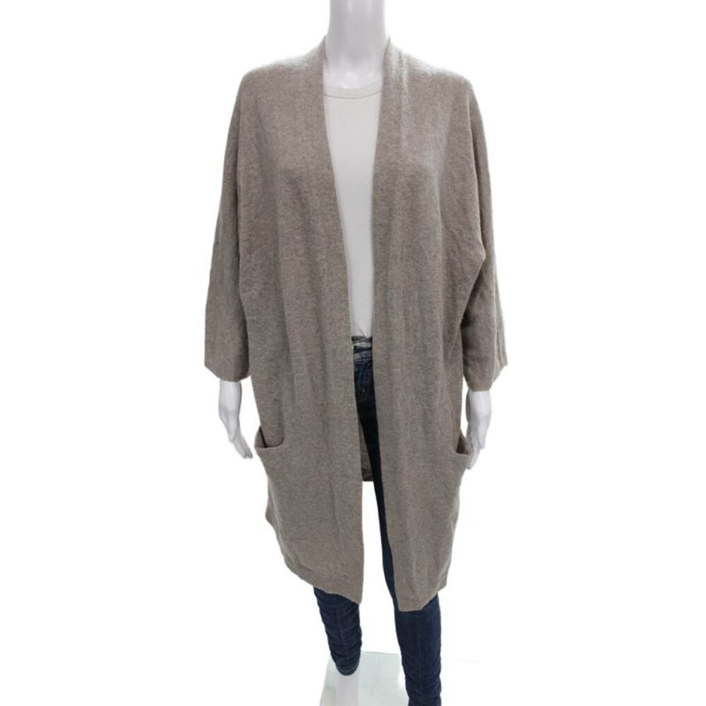 Catherine Catherine Malandrino Women Cardigan Cashmere Beige 3/4 Sleeve Size M